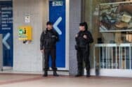Security team outside commercial shopping centre
