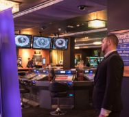 Security guard inside casino and gambling shop